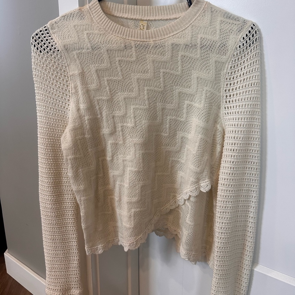 Free People Cream Crew Neck Sweater